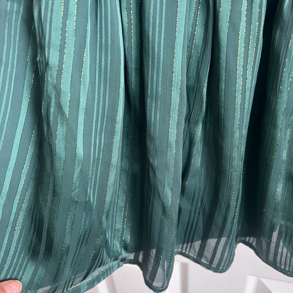 Cat &‎ Jack Girls' Dress Green Metallic Stripe Puff Sleeve Party Size 4T - Picture 3 of 8